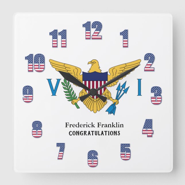 Relógio Quadrado A bandeira americana do caribe do paraíso de USVI (Frente)