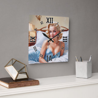 Relógio Quadrado A Cama é uma bela Arte de Conceito AI de Xzendor7