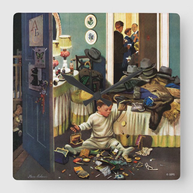 Relógio Quadrado A criança esvazia bolsas (Frente)