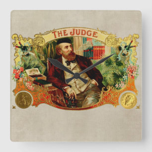 Relógio Quadrado A etiqueta da caixa de charuto do vintage do juiz