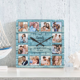 Relógio Quadrado A Família É Tudo Citado Foto Collage Azul