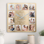 Relógio Quadrado A Família É Tudo Dourada Com Foto Da Família<br><div class="desc">Crie facilmente o seu próprio relógio personalizado de parede metálica de estilo moderno, em forma de ouro, com as suas fotografias personalizadas. A design também apresenta uma bela citação manuscrita: "Família é tudo". Para obter os melhores resultados, recorte as imagens para o quadrado - com o ponto de foco no...</div>