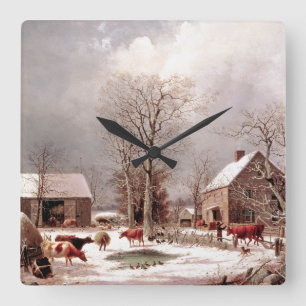 Relógio Quadrado A fazenda do inverno da neve acobarda o pulso de