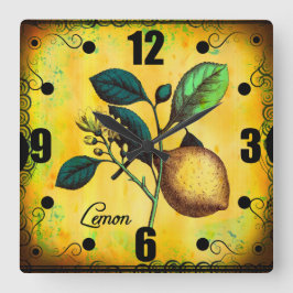 Relógio Quadrado A fruta do limão floresce o vintage das folhas