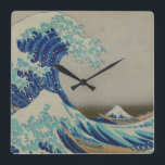 Relógio Quadrado A grande onda da arte de Woodblock do japonês de<br><div class="desc">Impressão famoso de Ukiyo-e Woodblock do japonês: Ura do nami do oki de Kanagawa (a grande onda fora da costa de Kanagawa) por Katsushika,  Hokusai,  1760-1849</div>