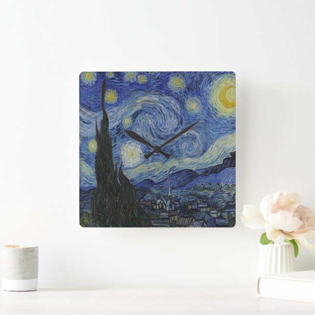 Relógio Quadrado A Noite Estrelada de Van Gogh (Lar)