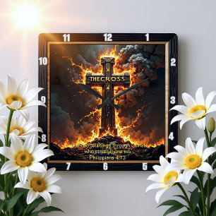 Relógio Quadrado A Nuvem de Tempestade da Cruz Filipenses 4:13 Vers