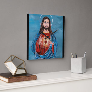 Relógio Quadrado A Pintura do Sagrado Coração por Alfred Fox