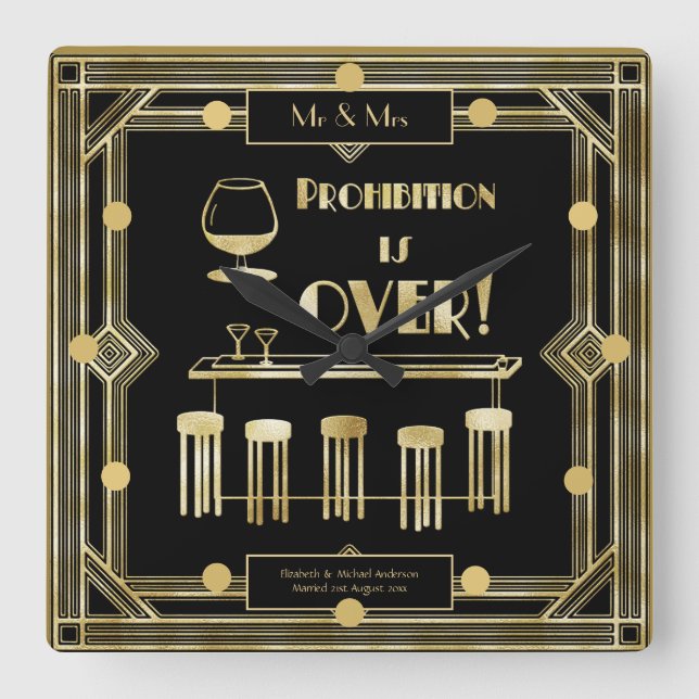 Relógio Quadrado A Proibição De Arte Deco Está Sobre O 1920 Negro D (Frente)