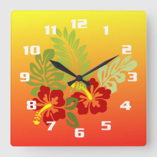 Relógio Quadrado A recuperação tropical inspirou o Design Hibiscus 