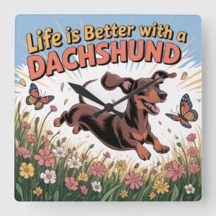 Relógio Quadrado A Vida É Melhor Com Um Dachshund