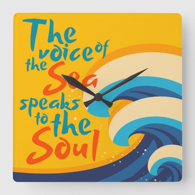 Relógio Quadrado A Voz do Mar Fala para a Alma (Frente)