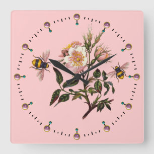 RELÓGIO QUADRADO ABELHA DO MEL E ROSAS SELVAGENS, APICULTOR