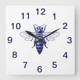 Relógio Quadrado abelha - rainha sozinha - tela azul do marinho 081