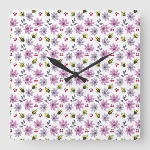 Relógio Quadrado Aborinha Fofa Padrão Floral Estética Cottagecore R