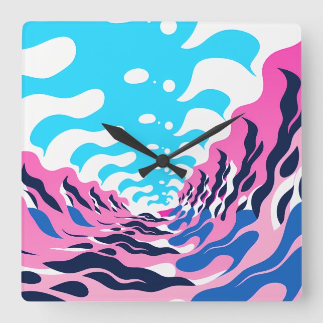 Relógio Quadrado Abstract Dream Wave – Vibrant Surreal Flow (Frente)