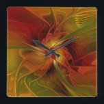 Relógio Quadrado Abstract Red Orange Brown Green Fractal Art Flower<br><div class="desc">Modern and abstract fractal art with a lot of warmth.
Design for your wall clock and more.</div>