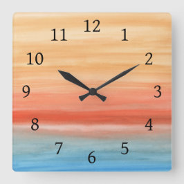 Relógio Quadrado Abstrato 44 Laranja Azul