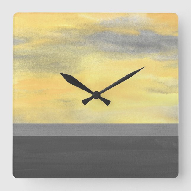 Relógio Quadrado Abstrato Amarelo Moderno (Frente)