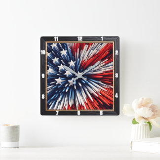Relógio Quadrado Abstrato Americano Flag Spiked Design