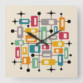 Relógio Quadrado Abstrato Atômica Moderno de Meio século Retroativo
