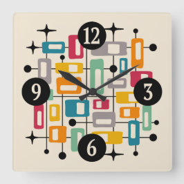 Relógio Quadrado Abstrato Atômica Moderno de Meio século Retroativo