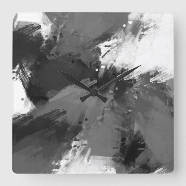 Relógio Quadrado Abstrato Branca Cinza Moderna de  Negra (Frente)