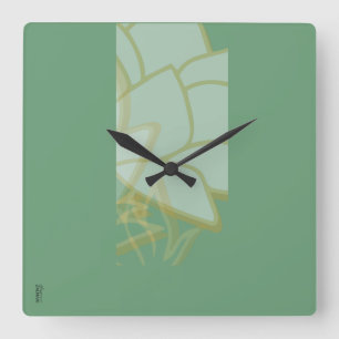 Relógio Quadrado Abstrato Branco Verde Dourado Chic