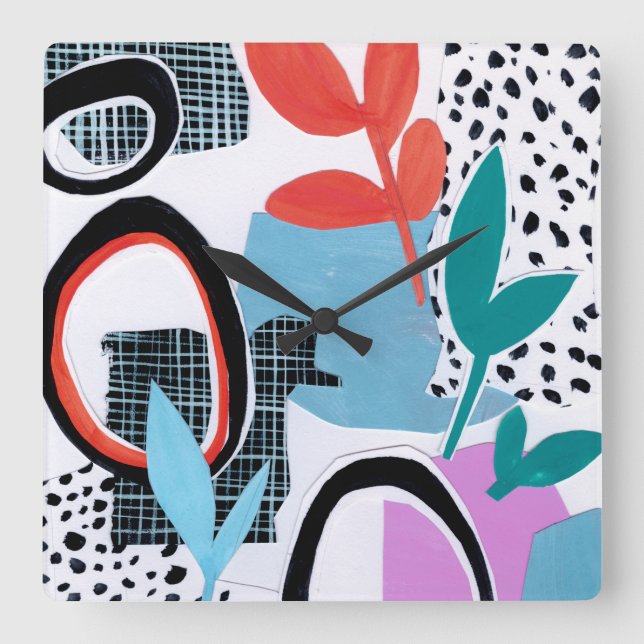 Relógio Quadrado Abstrato Campo Trip (Frente)