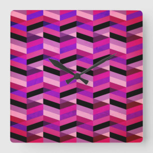 Relógio Quadrado Abstrato Chevron/Herringbone   Rúpias e Violetas