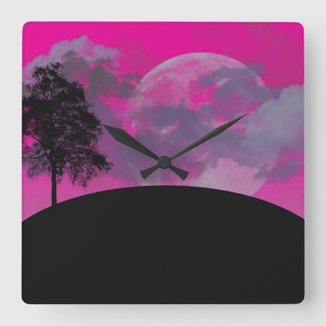 Relógio Quadrado Abstrato Crimson Moon Square Wall Clock (Frente)