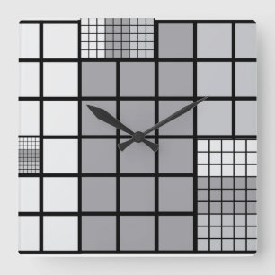 Relógio Quadrado Abstrato da escala cinzenta