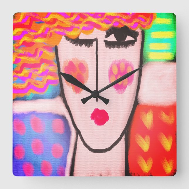 Relógio Quadrado Abstrato de Arte Colorida (Frente)