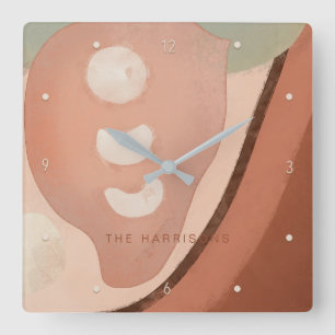 Relógio Quadrado Abstrato de Arte Moderna Nome da Família Retro 60 