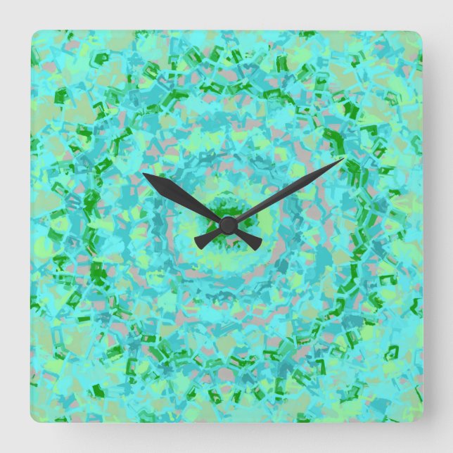 Relógio Quadrado Abstrato de Beachy Blue e Green (Frente)