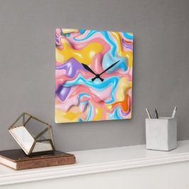 Relógio Quadrado Abstrato de Fluido Plástico Pastel