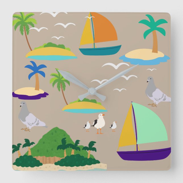 Relógio Quadrado Abstrato de praia (Frente)