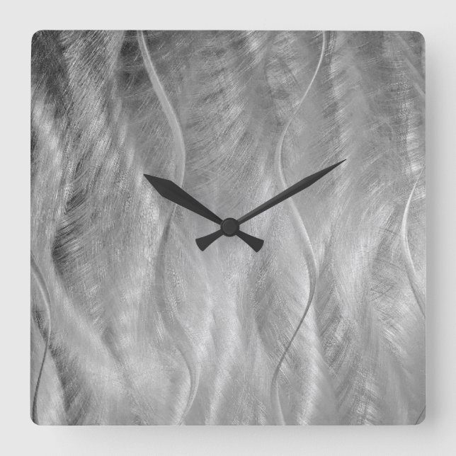 Relógio Quadrado Abstrato de Silver Metal (Frente)