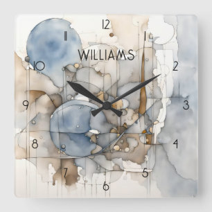 Relógio Quadrado Abstrato Expressionista Cinza bege Personalizado