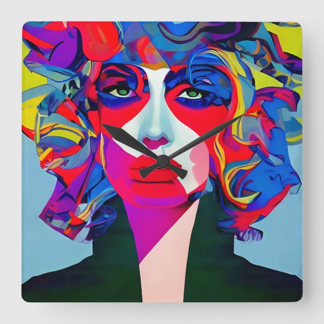 Relógio Quadrado Abstrato fêmea (Frente)