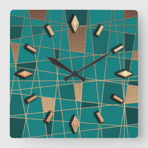 Relógio Quadrado Abstrato, geométrico, elegante, colorido, poligon