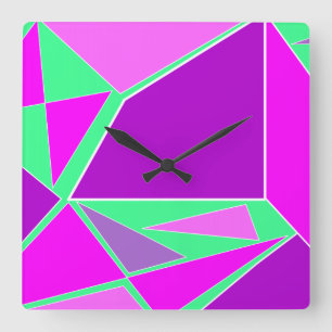 Relógio Quadrado Abstrato gráfico - design verde roxo