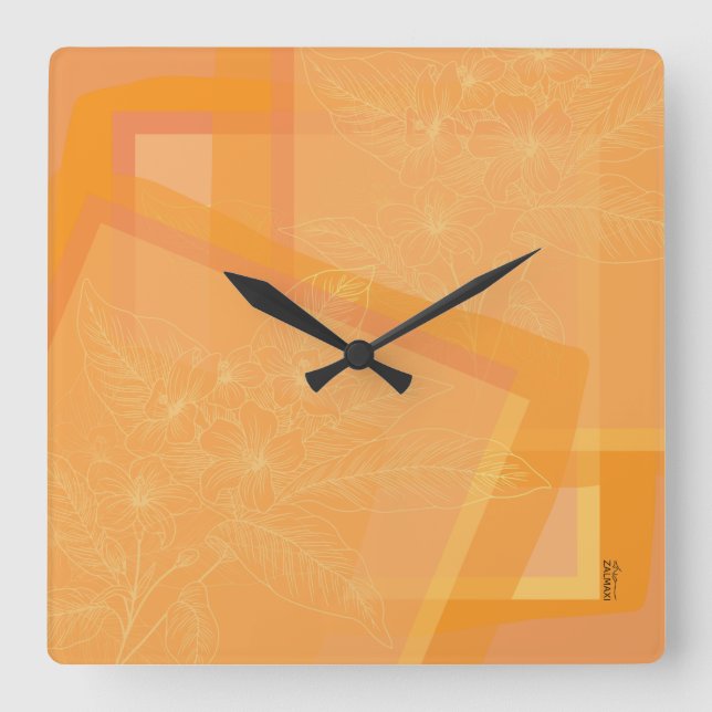 Relógio Quadrado Abstrato Laranja Dourado Chic (Frente)