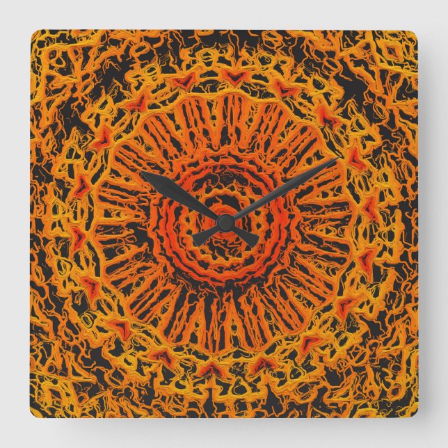 Relógio Quadrado Abstrato Laranja, Preto e Amarelo (Frente)