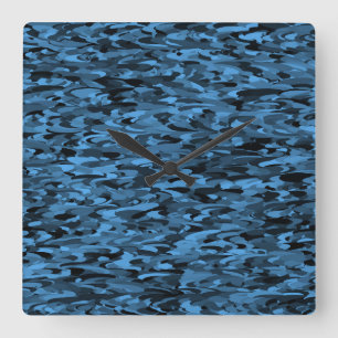 Relógio Quadrado Abstrato - Padrão Azul Preto