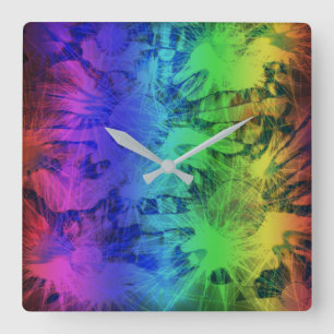 Relógio Quadrado Abstrato Rainbow Meadow Design