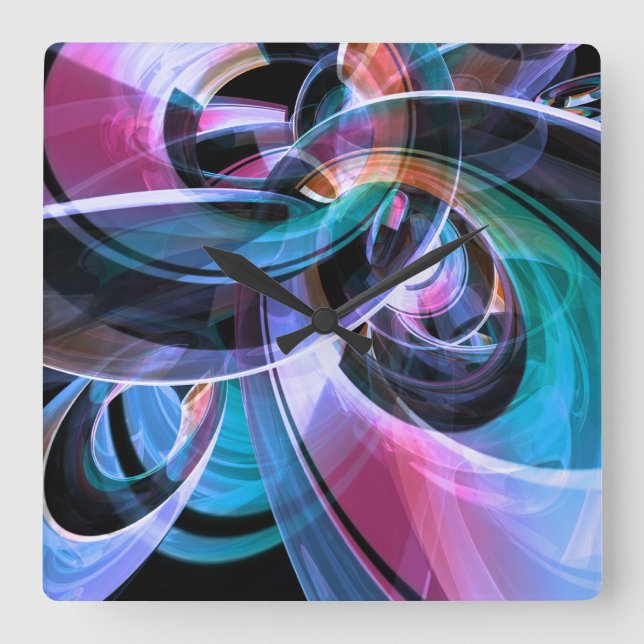 Relógio Quadrado Abstrato Refletindo toques (Frente)