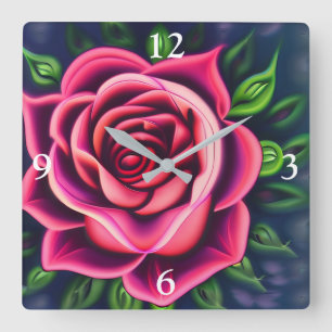 Relógio Quadrado Abstrato Romântico Rosa Bloom