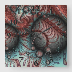Relógio Quadrado Abstrato Vivid Fantasy Fractal Art Brown Blue