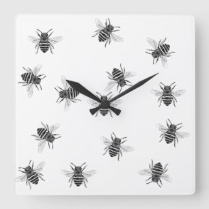 Relógio Quadrado Abstrato Wall Clocks - Fundo Branco das abelhas